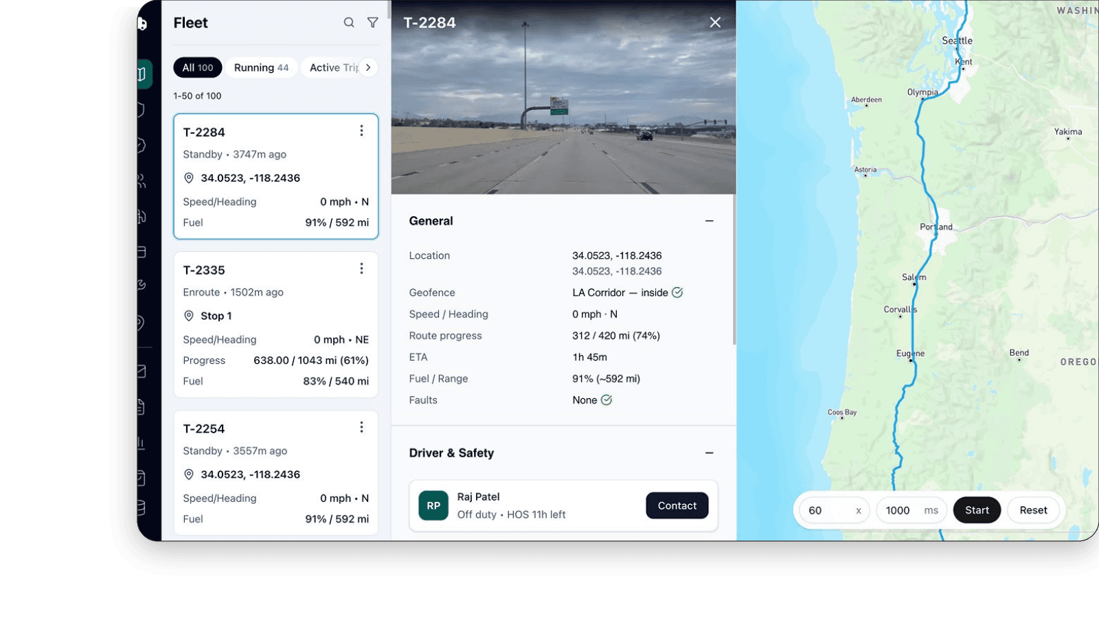 A live fleet-tracking map with AI-generated telemetry, streamed from Postgres