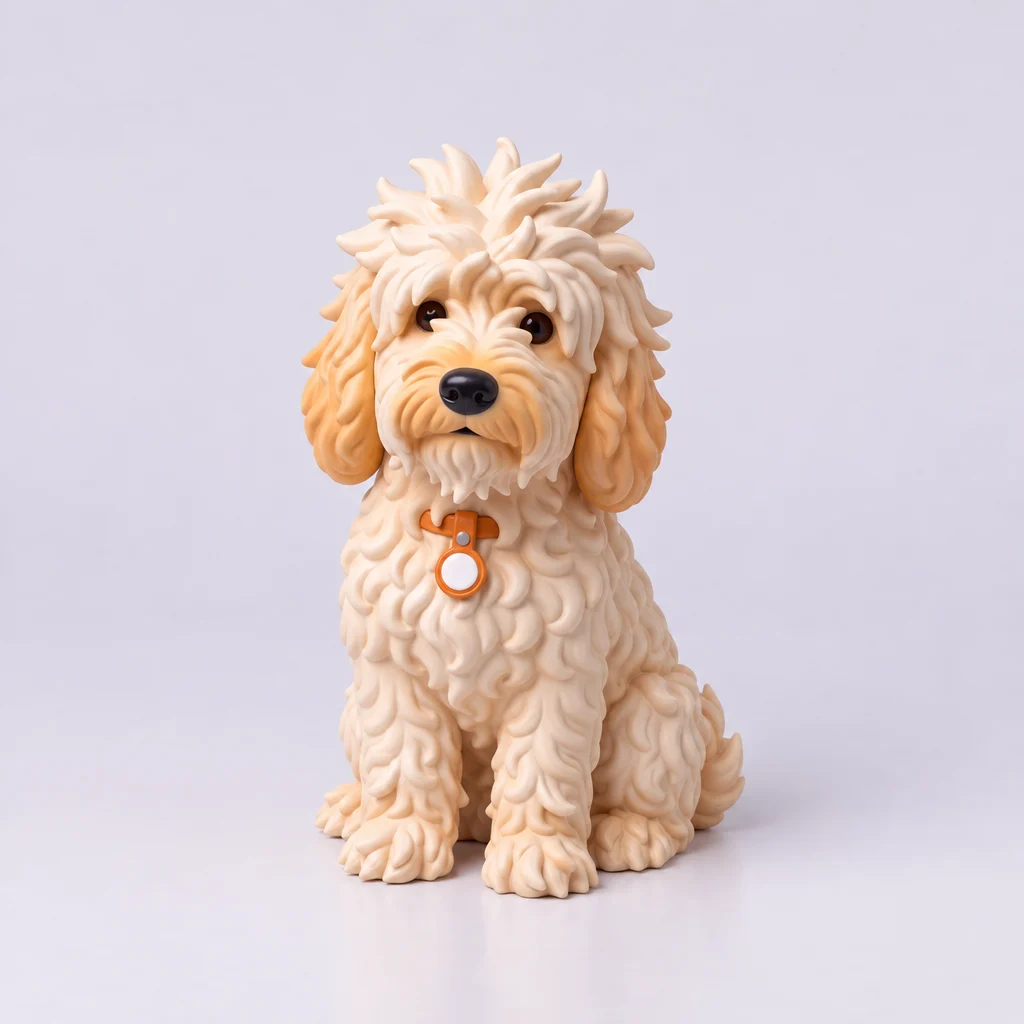Pushok figurine sitting upright, three-quarter front view