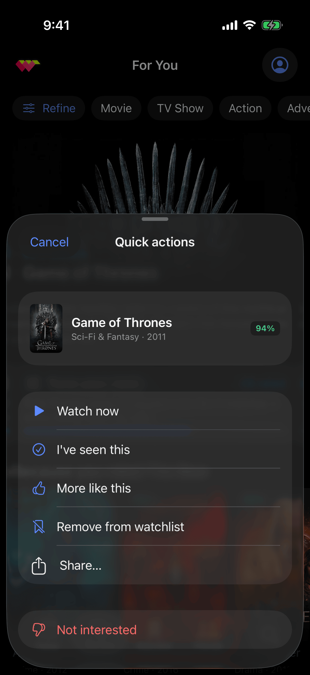 WatchWorthy — Quick actions