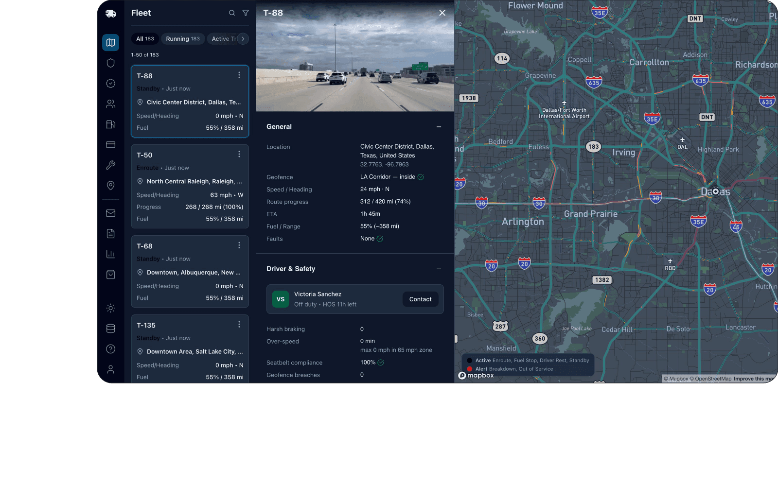 A live fleet-tracking map with AI-generated telemetry, streamed from Postgres