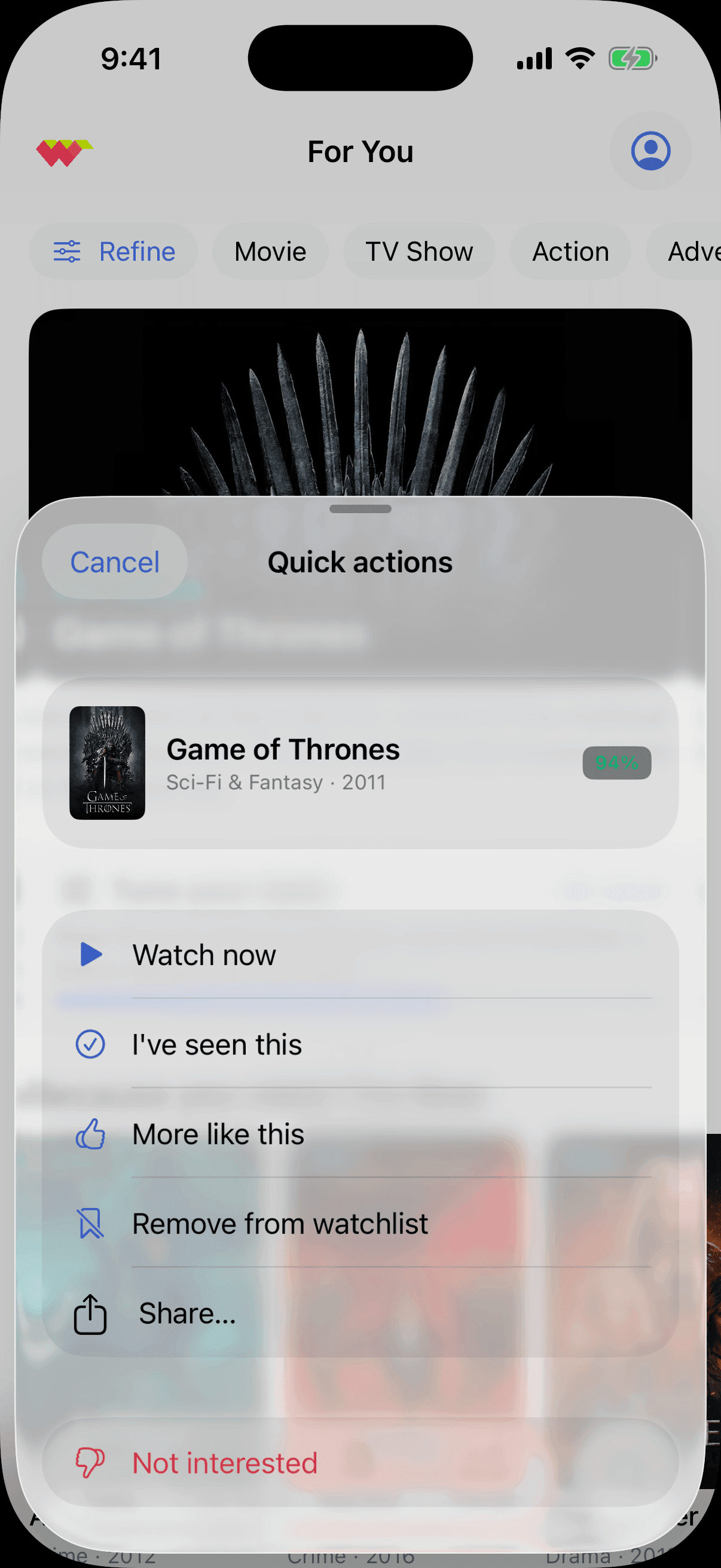 WatchWorthy — Quick actions