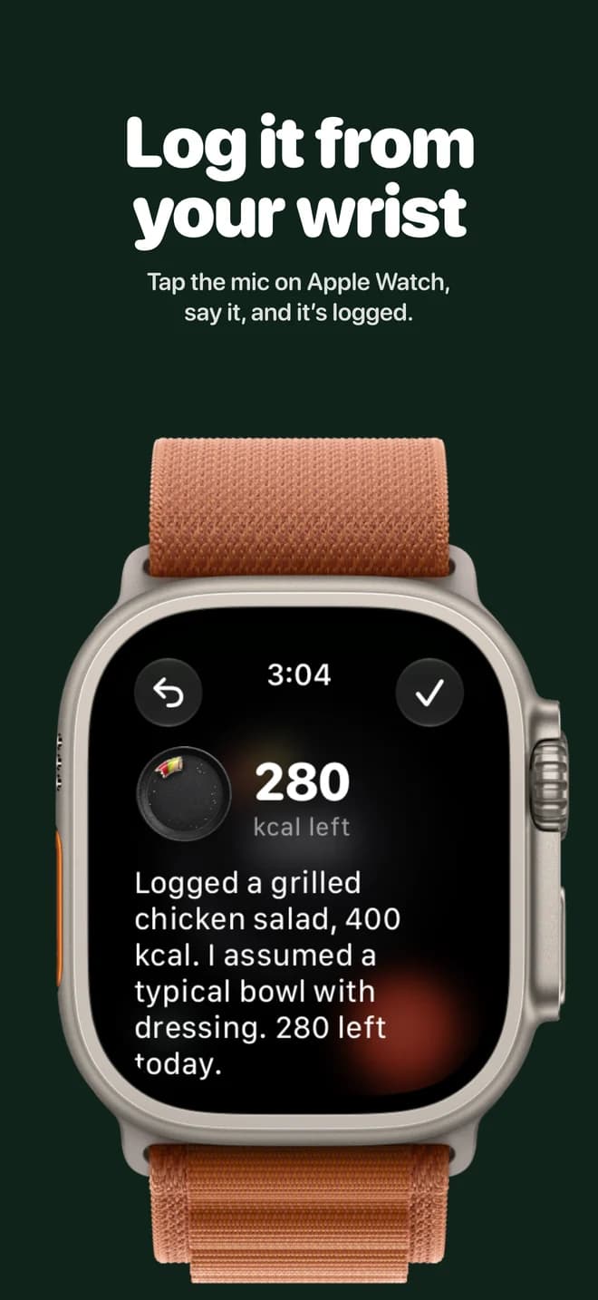 App Store screenshot: “Log it from your wrist”