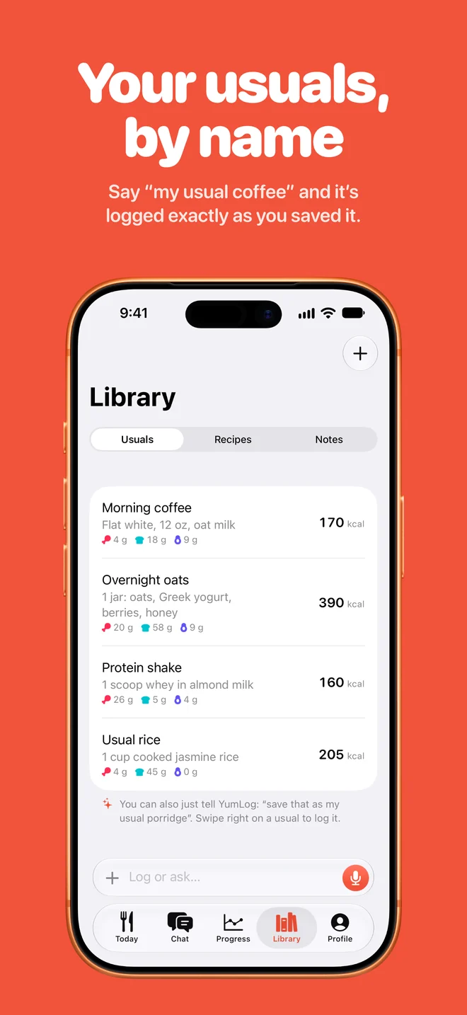 App Store screenshot: “Your usuals, by name”