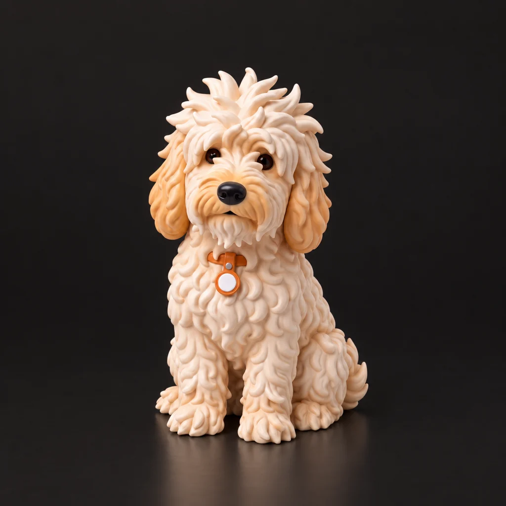 Pushok figurine sitting upright, three-quarter front view